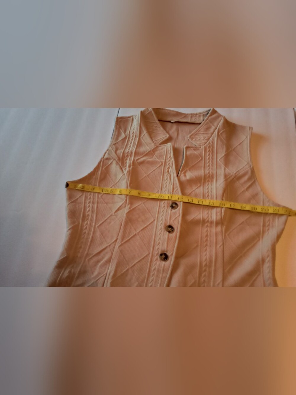 Sleeveless Textured Button-Front Vest in Light Peach
